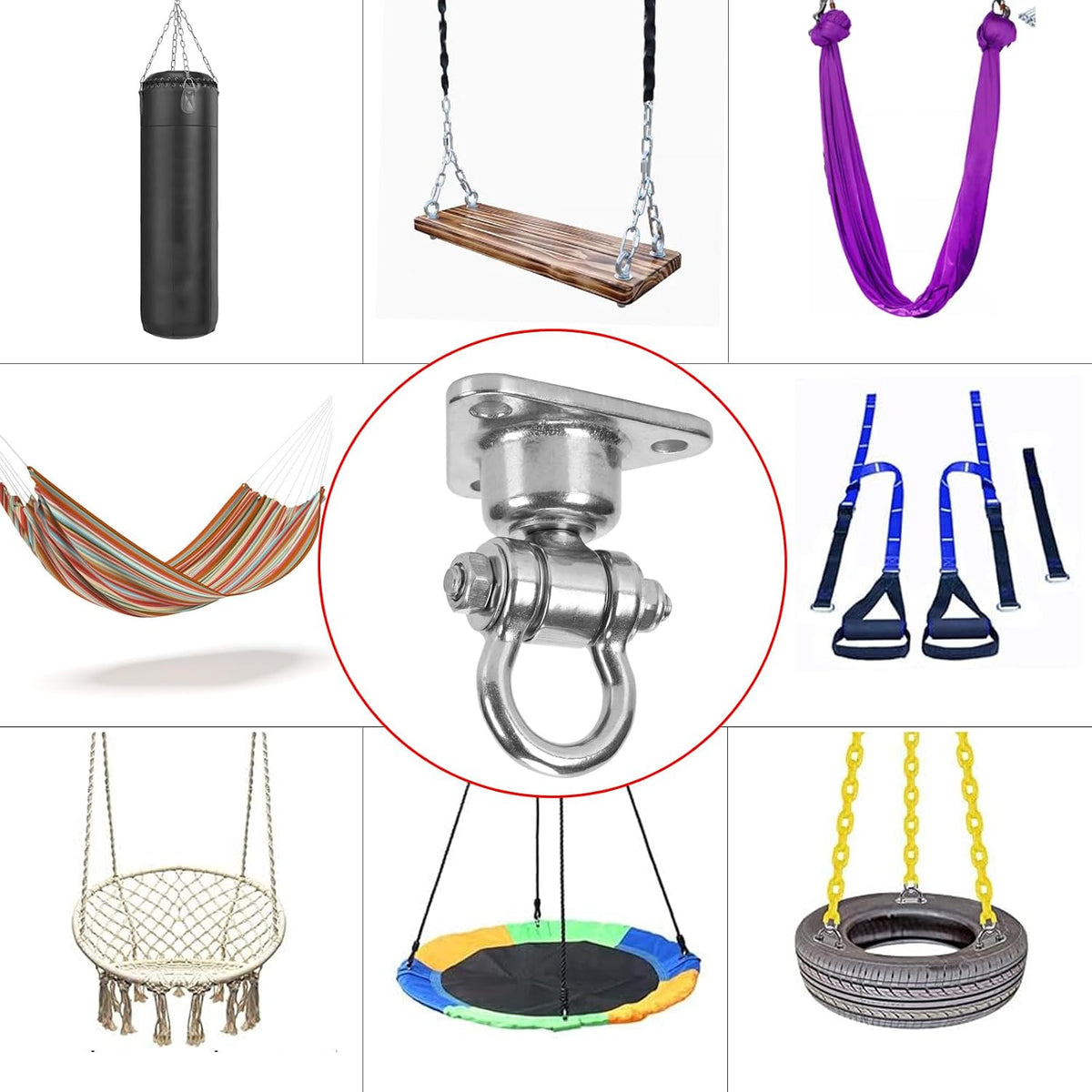 Dakzhou Stainless Steel Swing Hanger - 3-Hole 1500 lbs Heavy Duty Mount with 360° & 180° Silent Swivel
