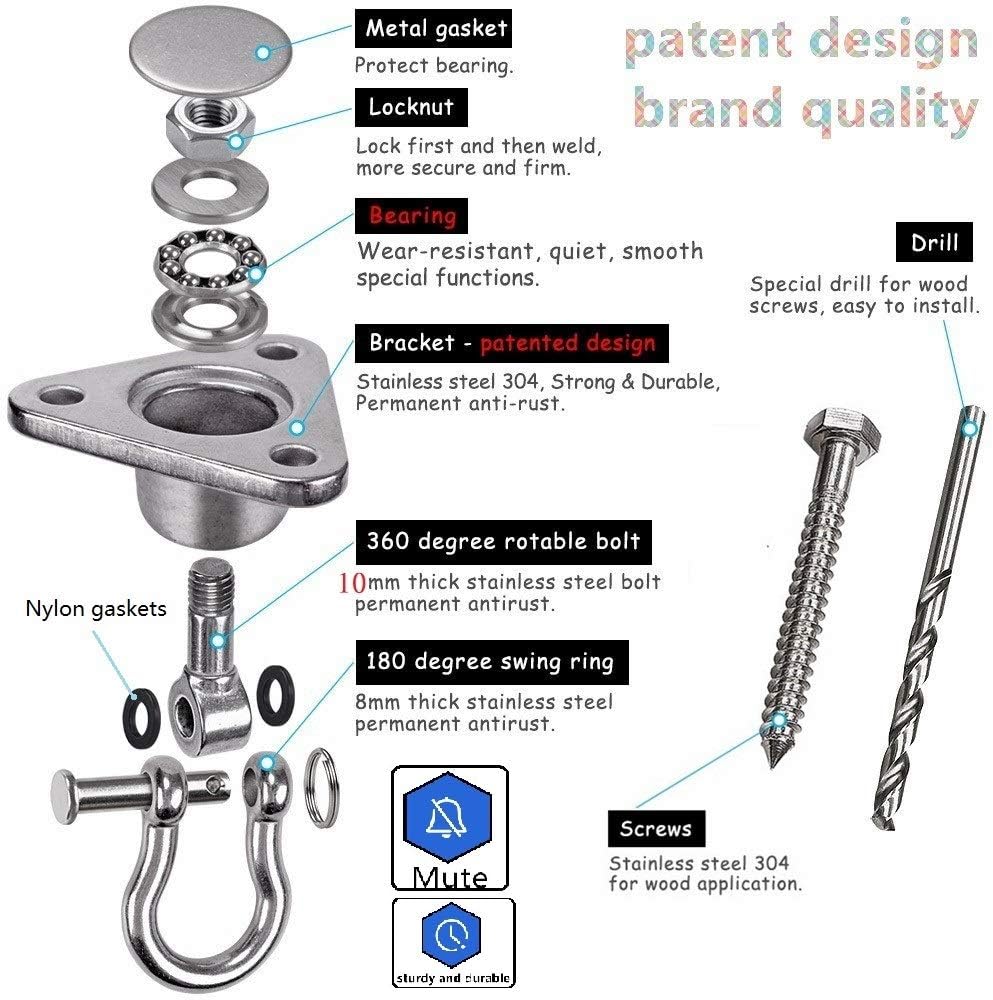 Dakzhou Stainless Steel Swing Hanger - 3-Hole 1500 lbs Heavy Duty Mount with 360° & 180° Silent Swivel