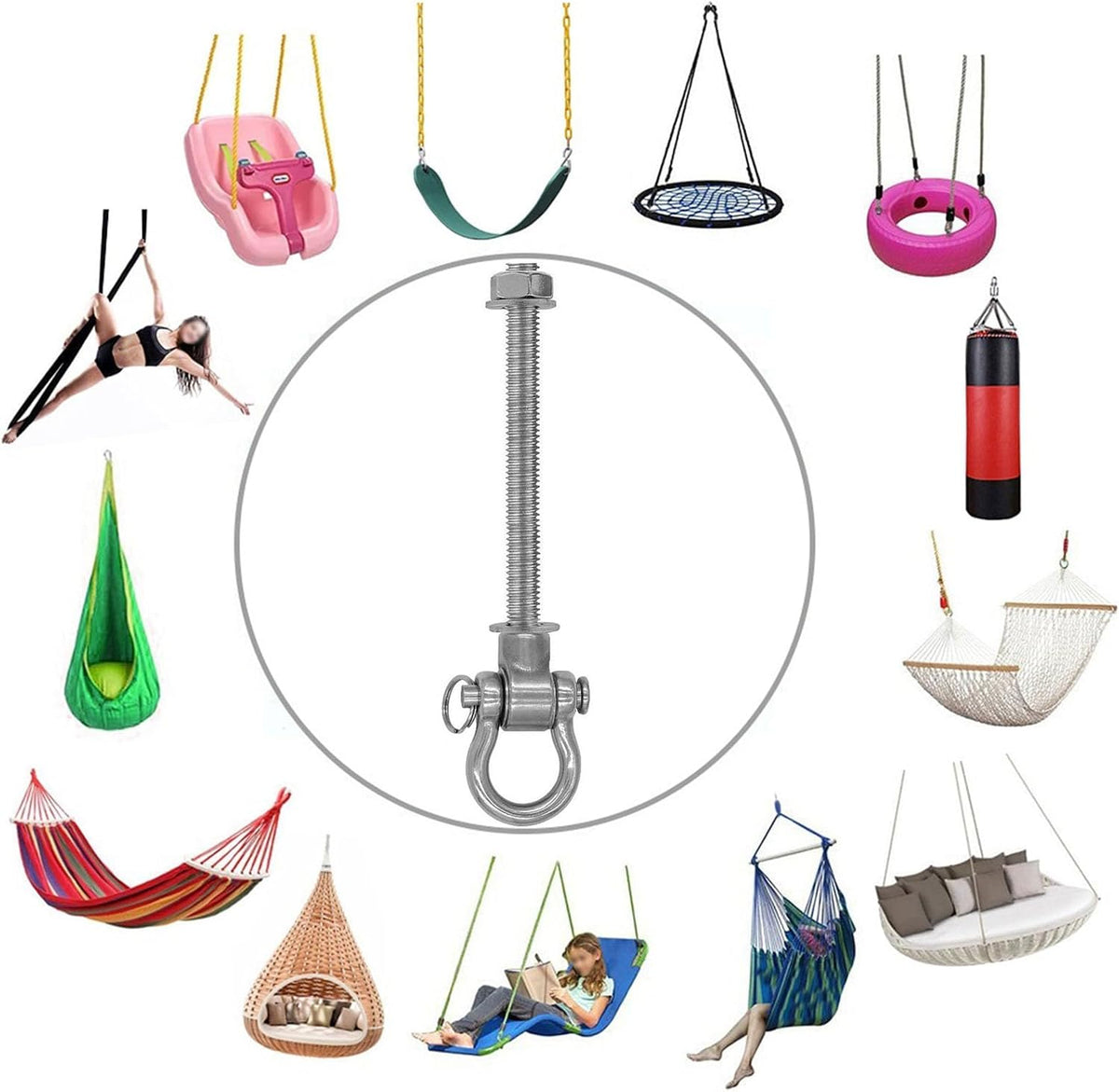 Dakzhou 180° Heavy-Duty Silent Swing Hangers (M10) – 1500 lbs