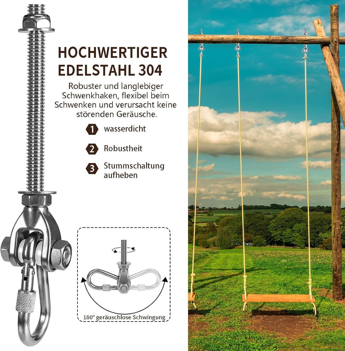 Dakzhou 180° Stainless Steel Swing Hooks & Carabiners