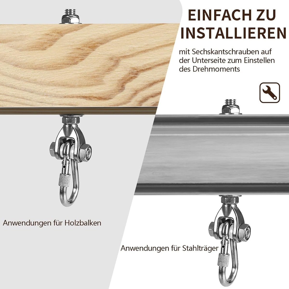 Dakzhou 180° Stainless Steel Swing Hooks & Carabiners
