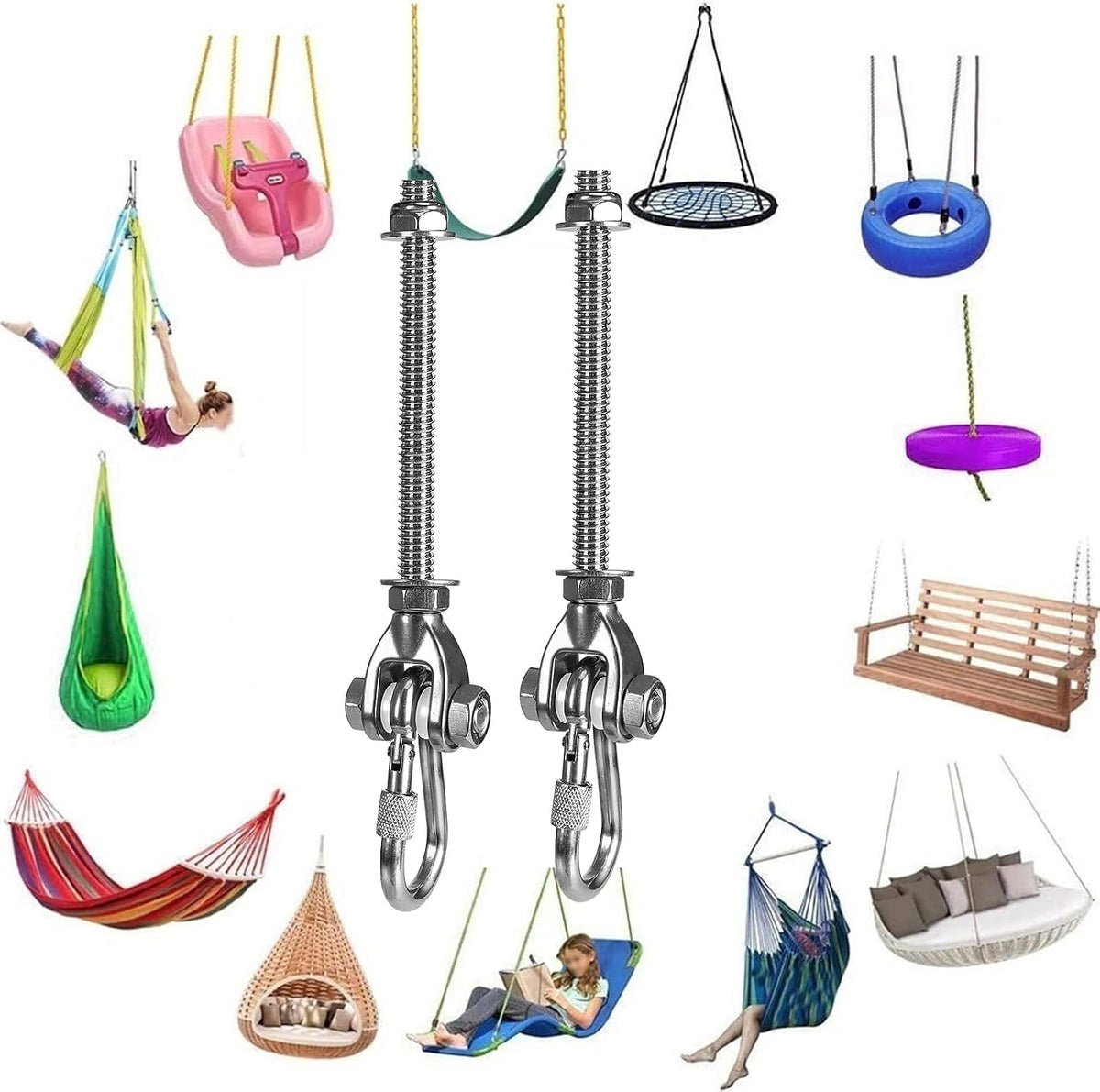 Dakzhou 180° Stainless Steel Swing Hooks & Carabiners