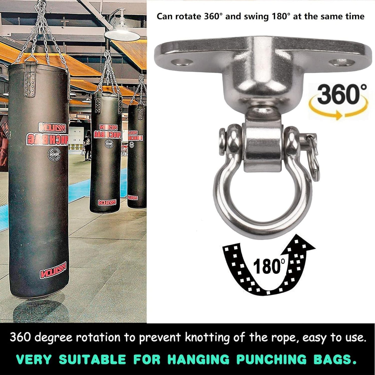 Dakzhou Rust-Proof Swing Hanger (2-Hole) - 1500 lb Capacity Swivel Hook for Heavy Bags & Swings