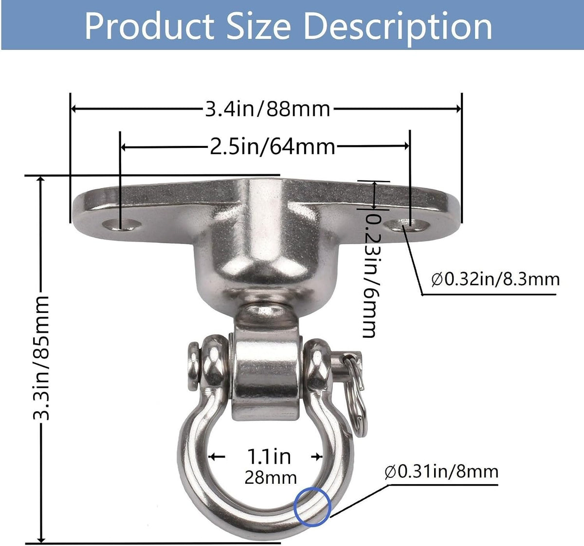 Dakzhou Rust-Proof Swing Hanger (2-Hole) - 1500 lb Capacity Swivel Hook for Heavy Bags & Swings