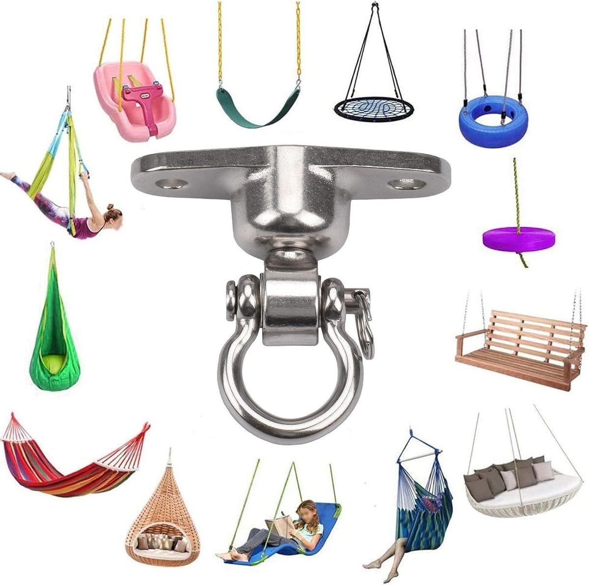 Dakzhou Rust-Proof Swing Hanger (2-Hole) - 1500 lb Capacity Swivel Hook for Heavy Bags & Swings