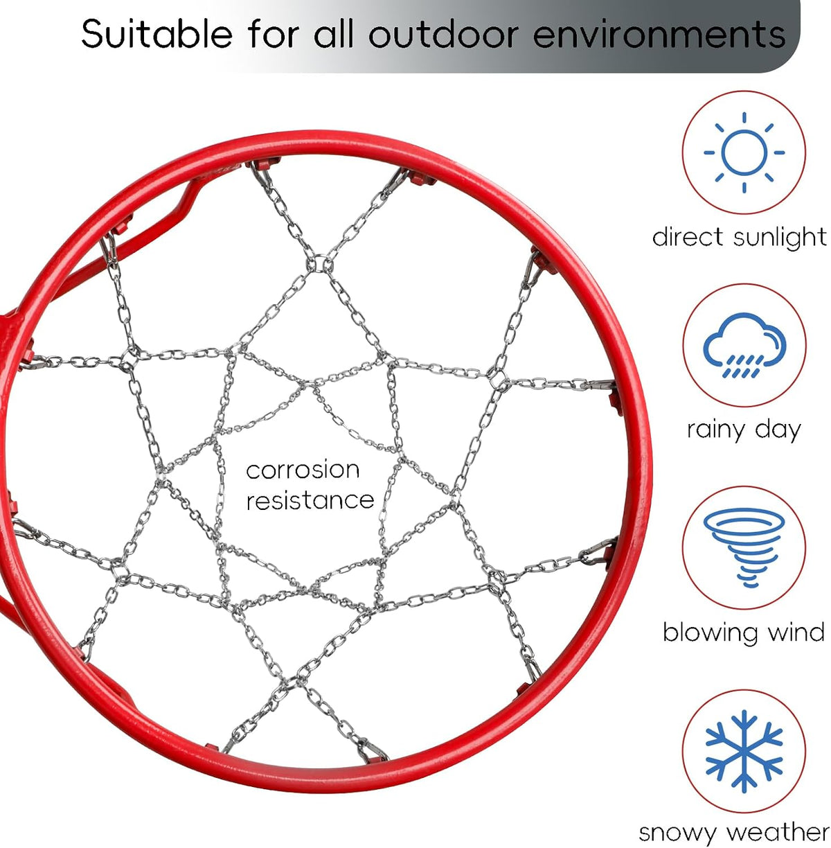 Dakzhou Heavy-Duty Metal Chain Basketball Net – Rust-Proof Braided Steel, 12 Loops, Quick & Easy Installation
