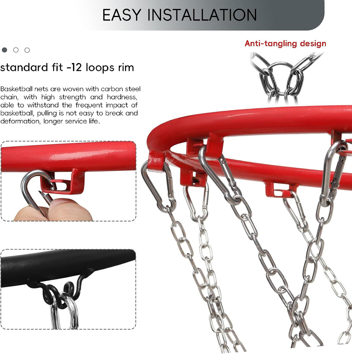 Dakzhou Heavy-Duty Metal Chain Basketball Net – Rust-Proof Braided Steel, 12 Loops, Quick & Easy Installation