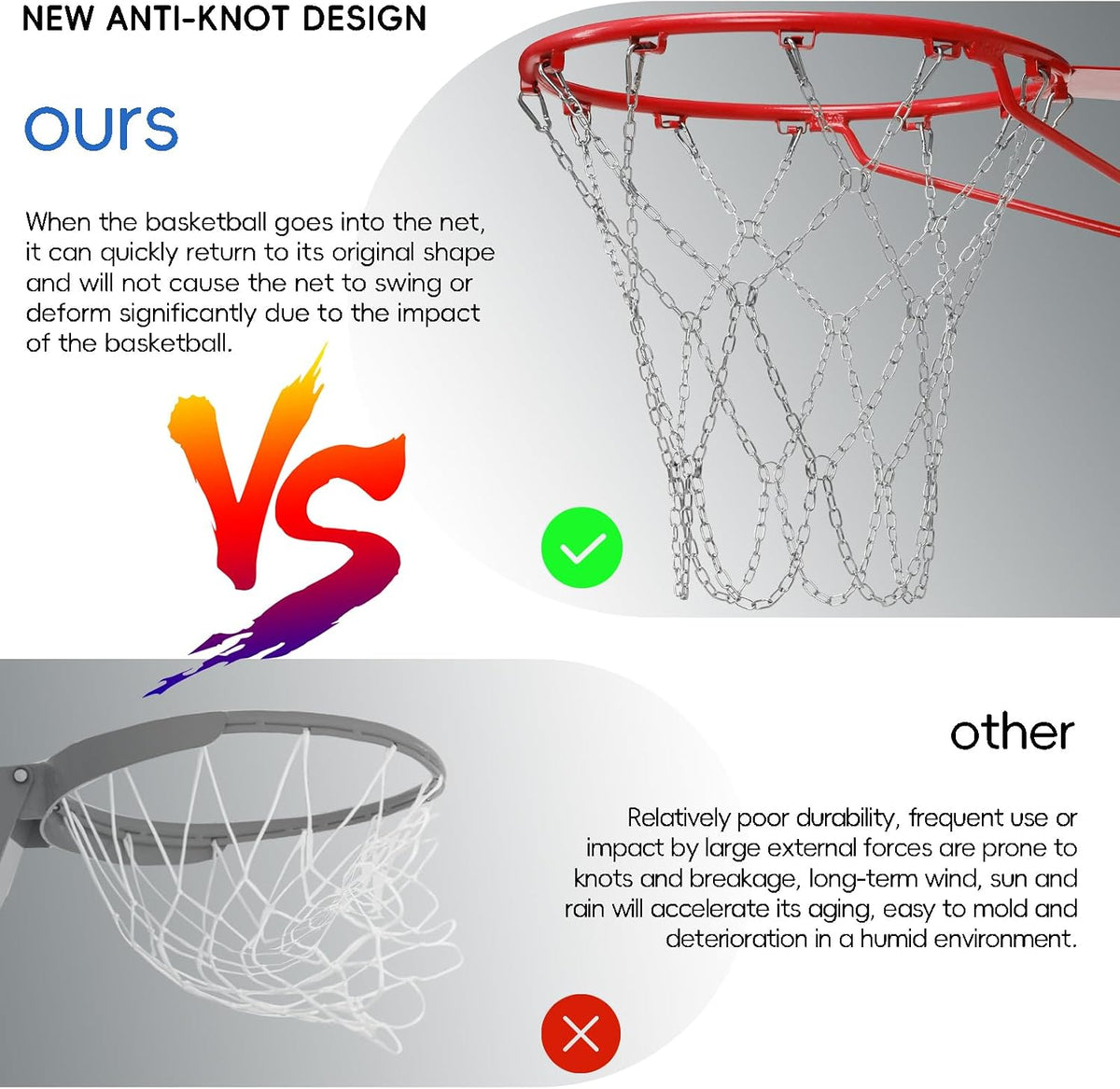 Dakzhou Heavy-Duty Metal Chain Basketball Net – Rust-Proof Braided Steel, 12 Loops, Quick & Easy Installation