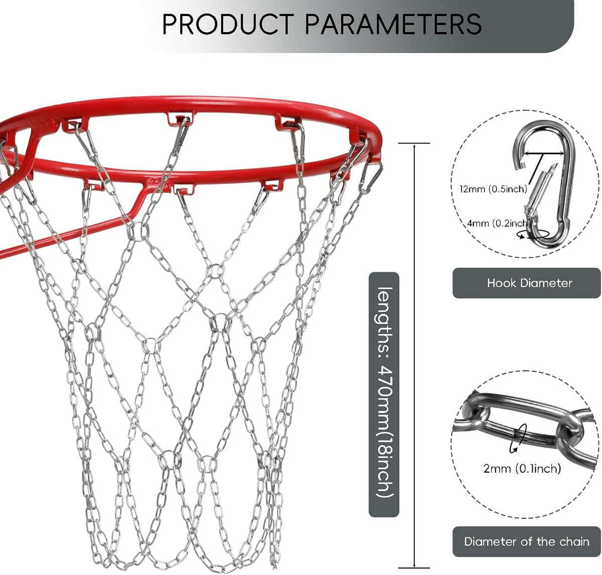 Dakzhou Heavy-Duty Metal Chain Basketball Net – Rust-Proof Braided Steel, 12 Loops, Quick & Easy Installation