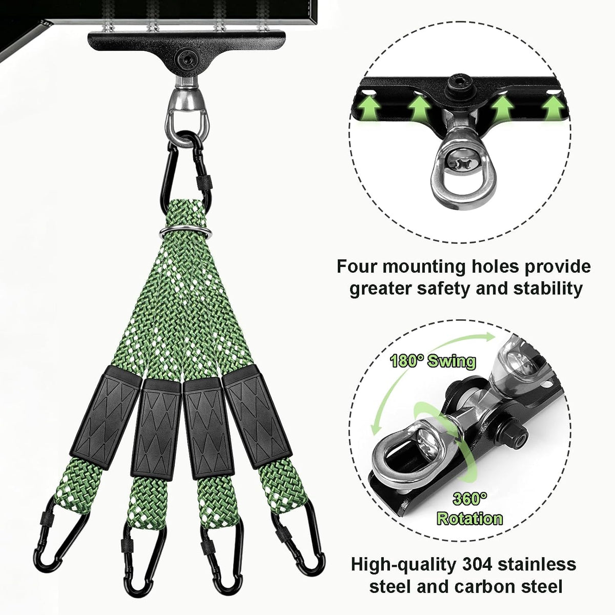 Dakzhou Heavy-Duty Punching Bag Hanger & Strap Set - 180° + 360° Swivel Ceiling & Wall Mount Hook