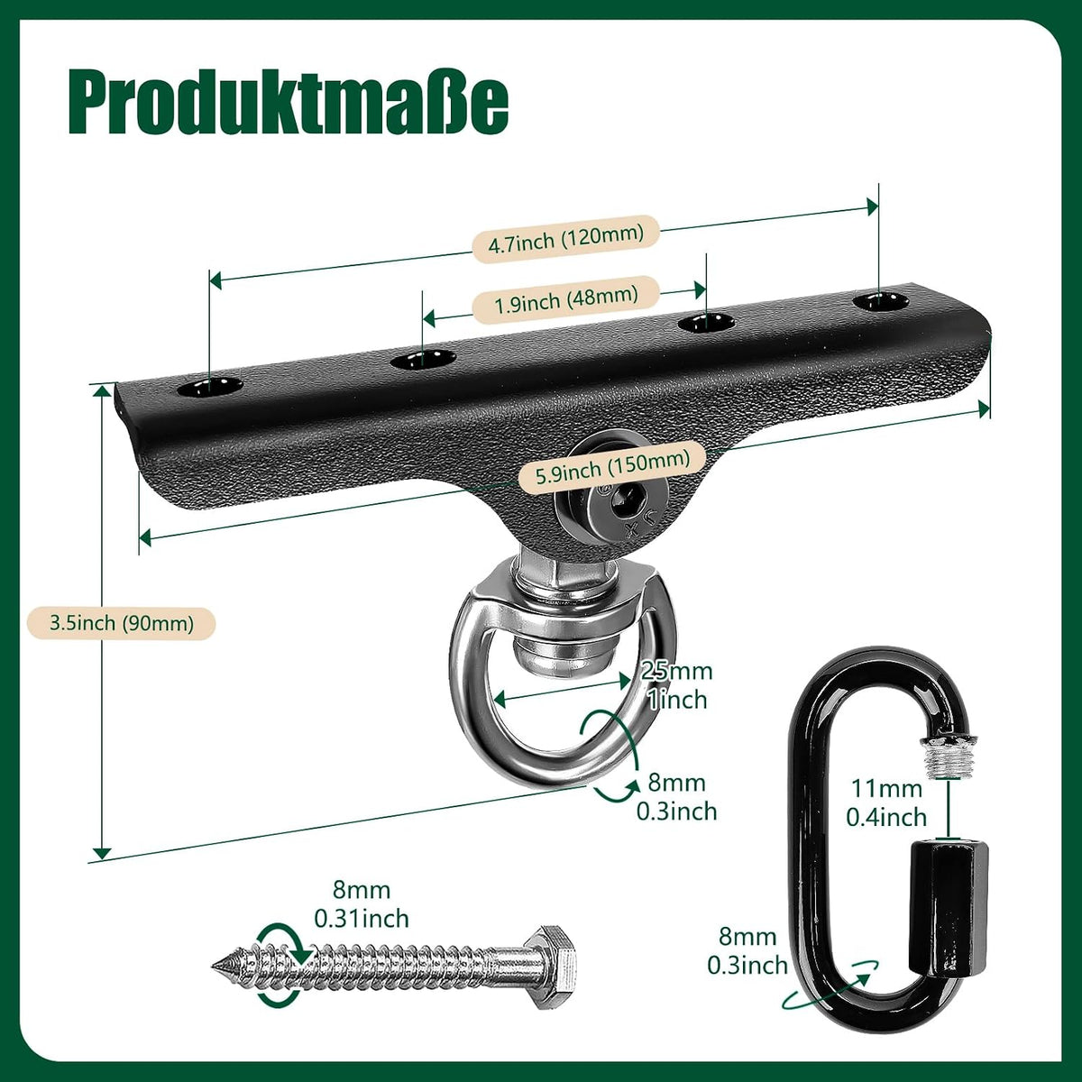 Dakzhou 4-Hole Ceiling Hook for Punch Bags - 360° & 180° Silent Swivel Mount with Bearing