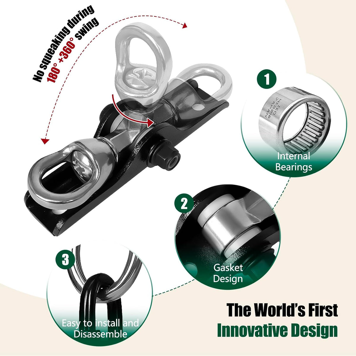 Dakzhou 4-Hole Ceiling Hook for Punch Bags - 360° & 180° Silent Swivel Mount with Bearing