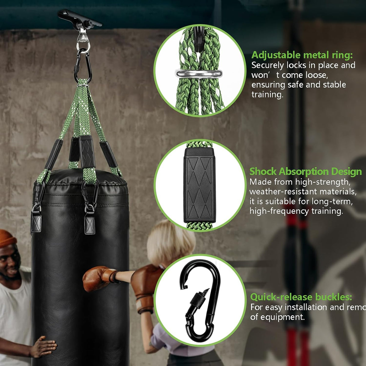 Dakzhou Heavy-Duty Punching Bag Hanger & Strap Set - 180° + 360° Swivel Ceiling & Wall Mount Hook