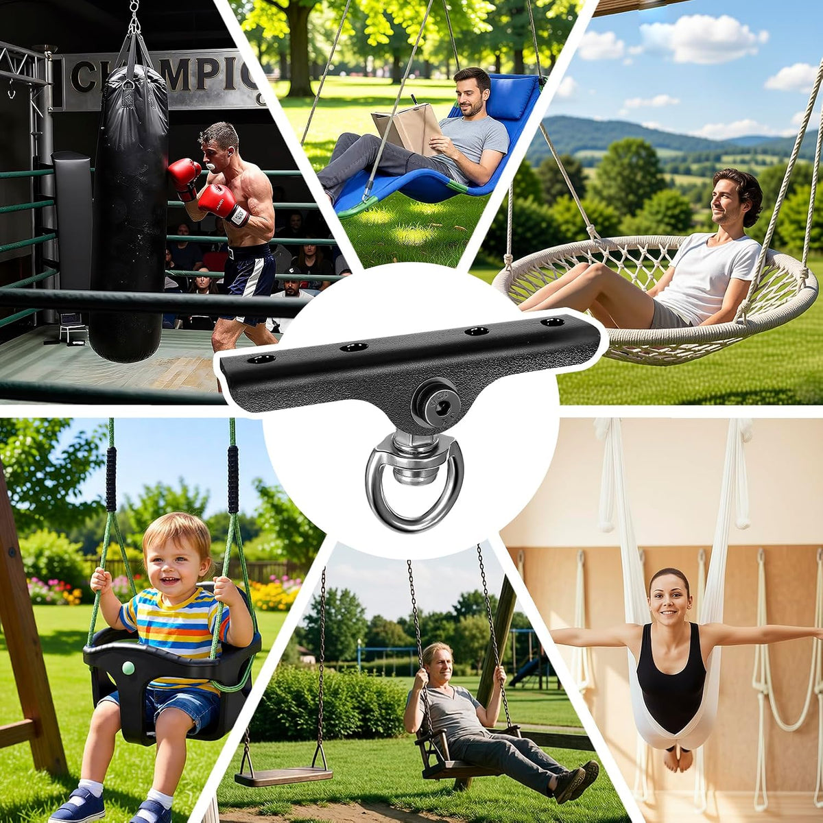 Dakzhou 4-Hole Ceiling Hook for Punch Bags - 360° & 180° Silent Swivel Mount with Bearing