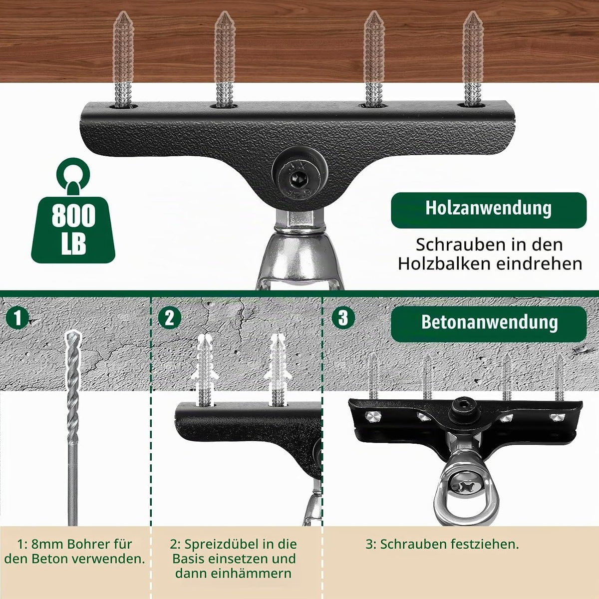 Dakzhou 4-Hole Ceiling Hook for Punch Bags - 360° & 180° Silent Swivel Mount with Bearing