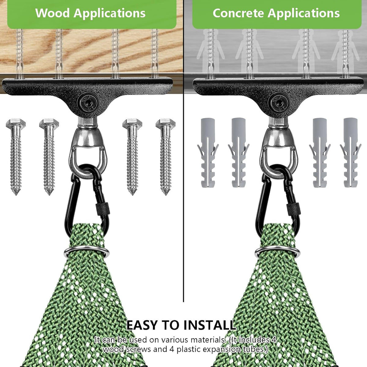 Dakzhou Heavy-Duty Punching Bag Hanger & Strap Set - 180° + 360° Swivel Ceiling & Wall Mount Hook