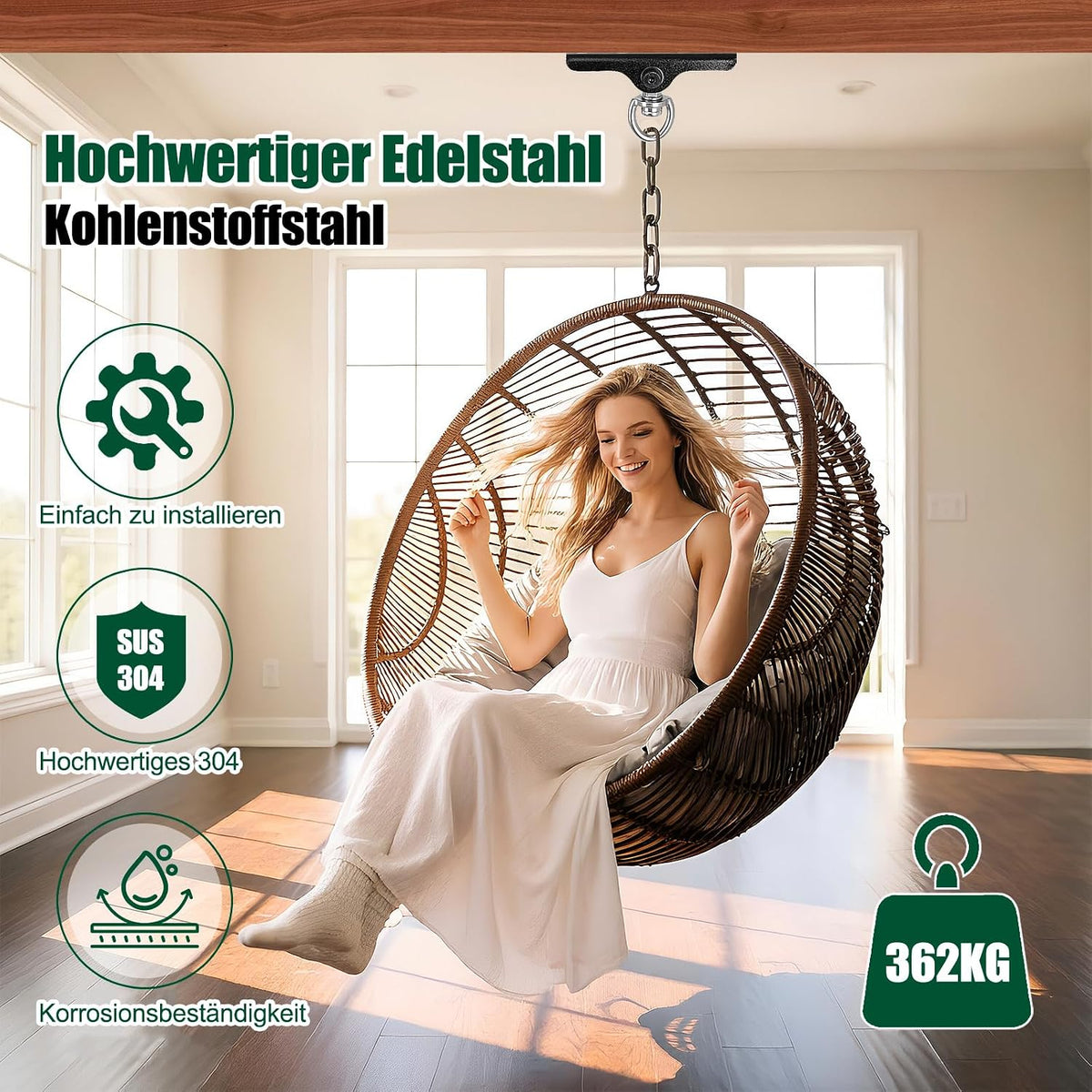 Dakzhou 4-Hole Ceiling Hook for Punch Bags - 360° & 180° Silent Swivel Mount with Bearing