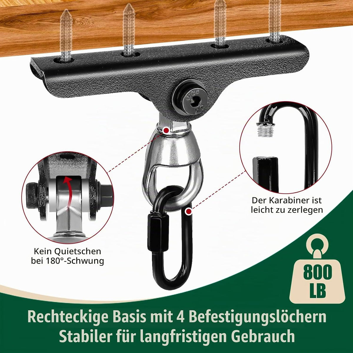 Dakzhou 4-Hole Ceiling Hook for Punch Bags - 360° & 180° Silent Swivel Mount with Bearing