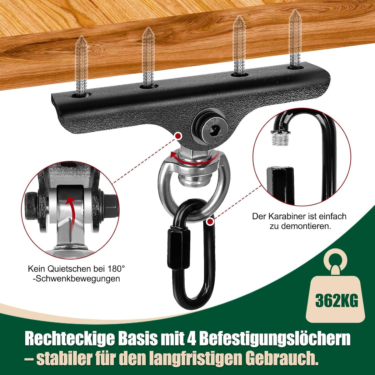 Dakzhou 4-Hole Ceiling Hook for Punch Bags - 360° & 180° Silent Swivel Mount with Bearing
