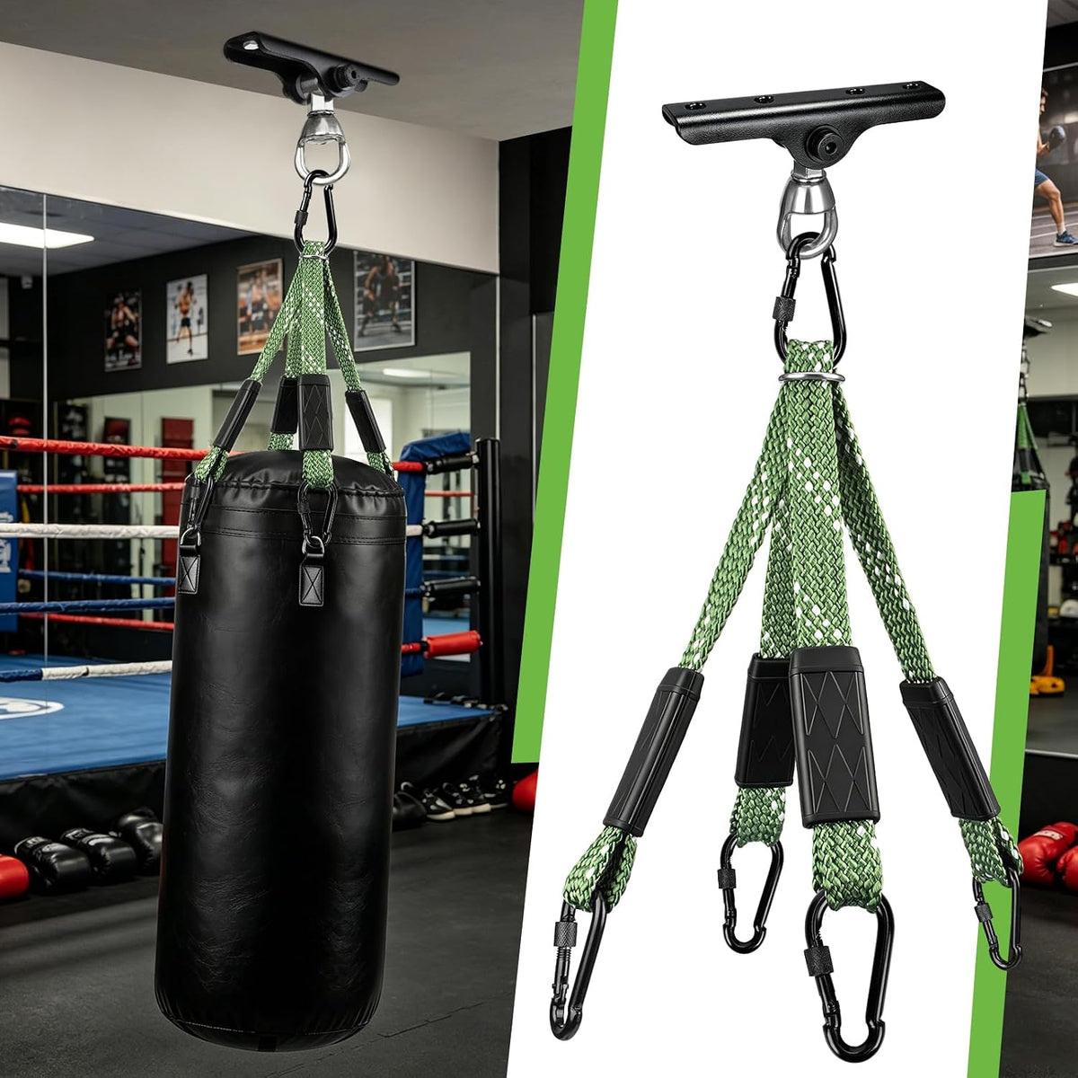 Dakzhou Heavy-Duty Punching Bag Hanger & Strap Set - 180° + 360° Swivel Ceiling & Wall Mount Hook