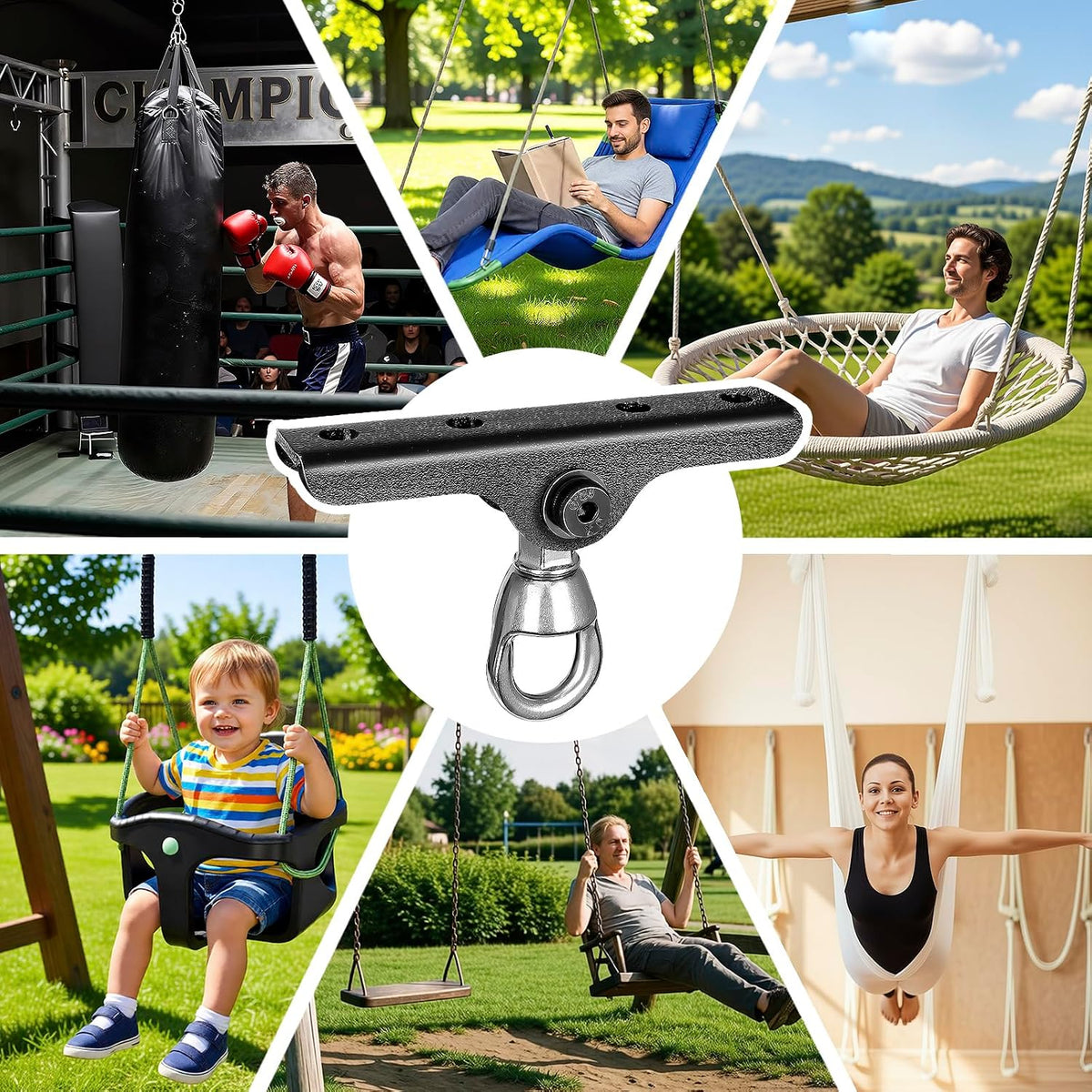 Dakzhou 4-Hole Ceiling Hook for Punch Bags - 360° & 180° Silent Swivel Mount with Bearing