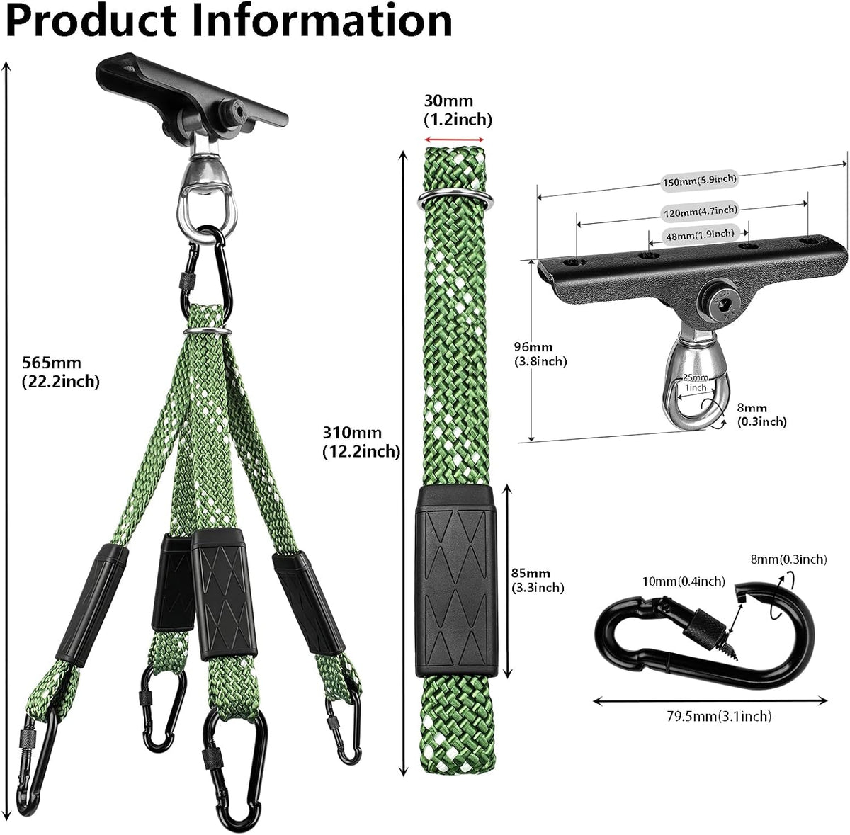 Dakzhou Heavy-Duty Punching Bag Hanger & Strap Set - 180° + 360° Swivel Ceiling & Wall Mount Hook