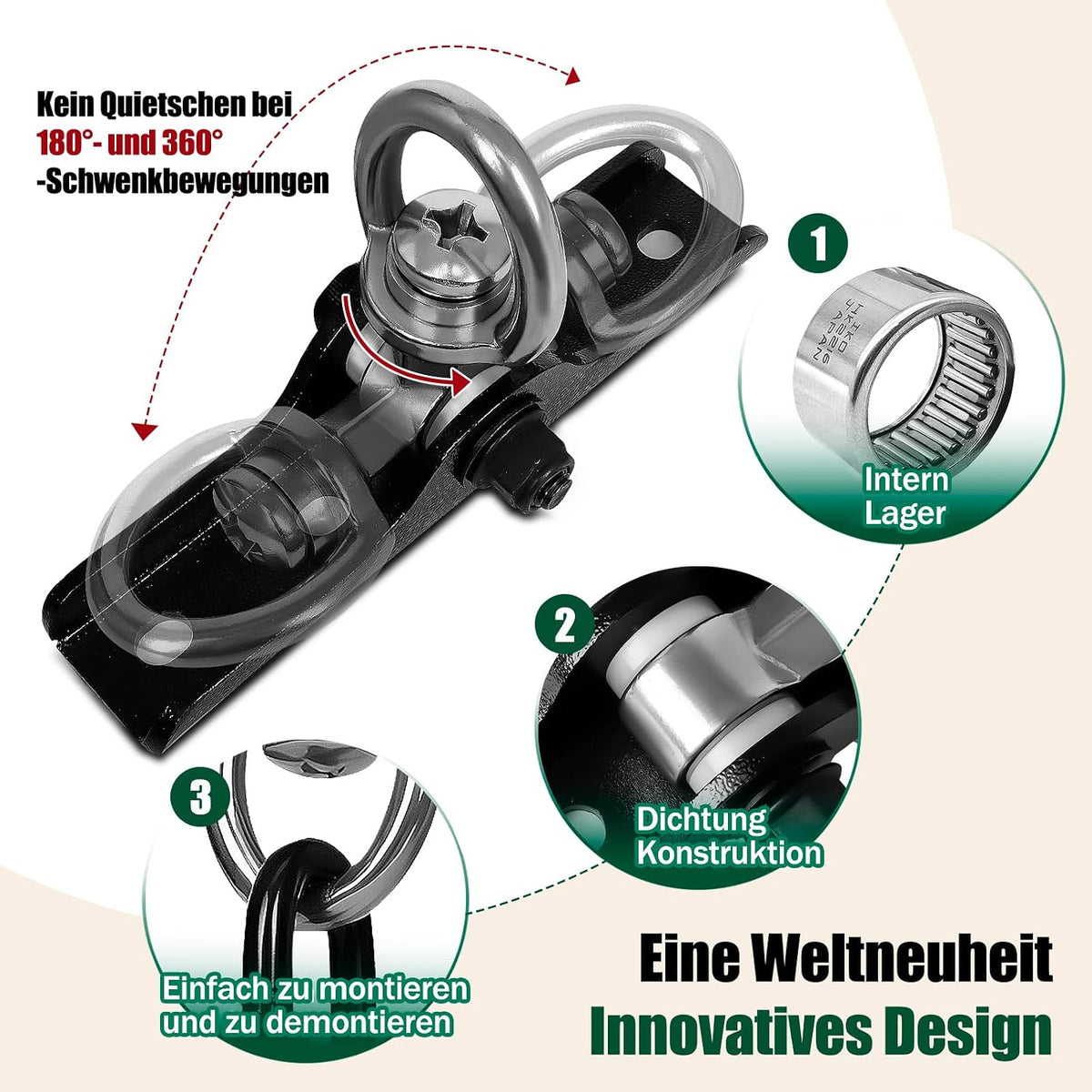 Dakzhou 4-Hole Ceiling Hook for Punch Bags - 360° & 180° Silent Swivel Mount with Bearing