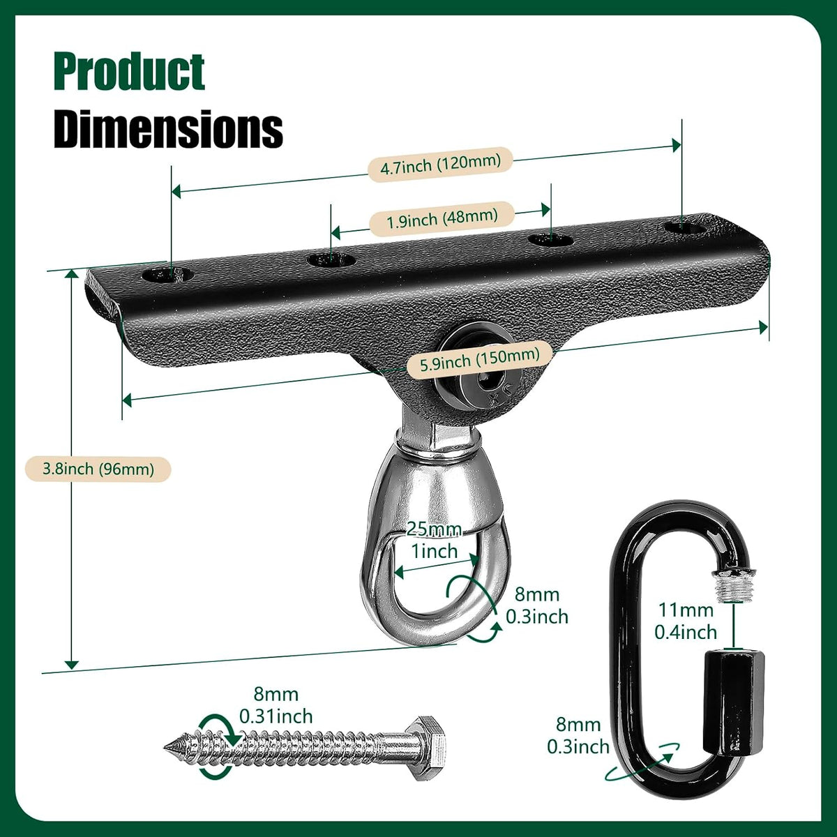 Dakzhou 4-Hole Ceiling Hook for Punch Bags - 360° & 180° Silent Swivel Mount with Bearing