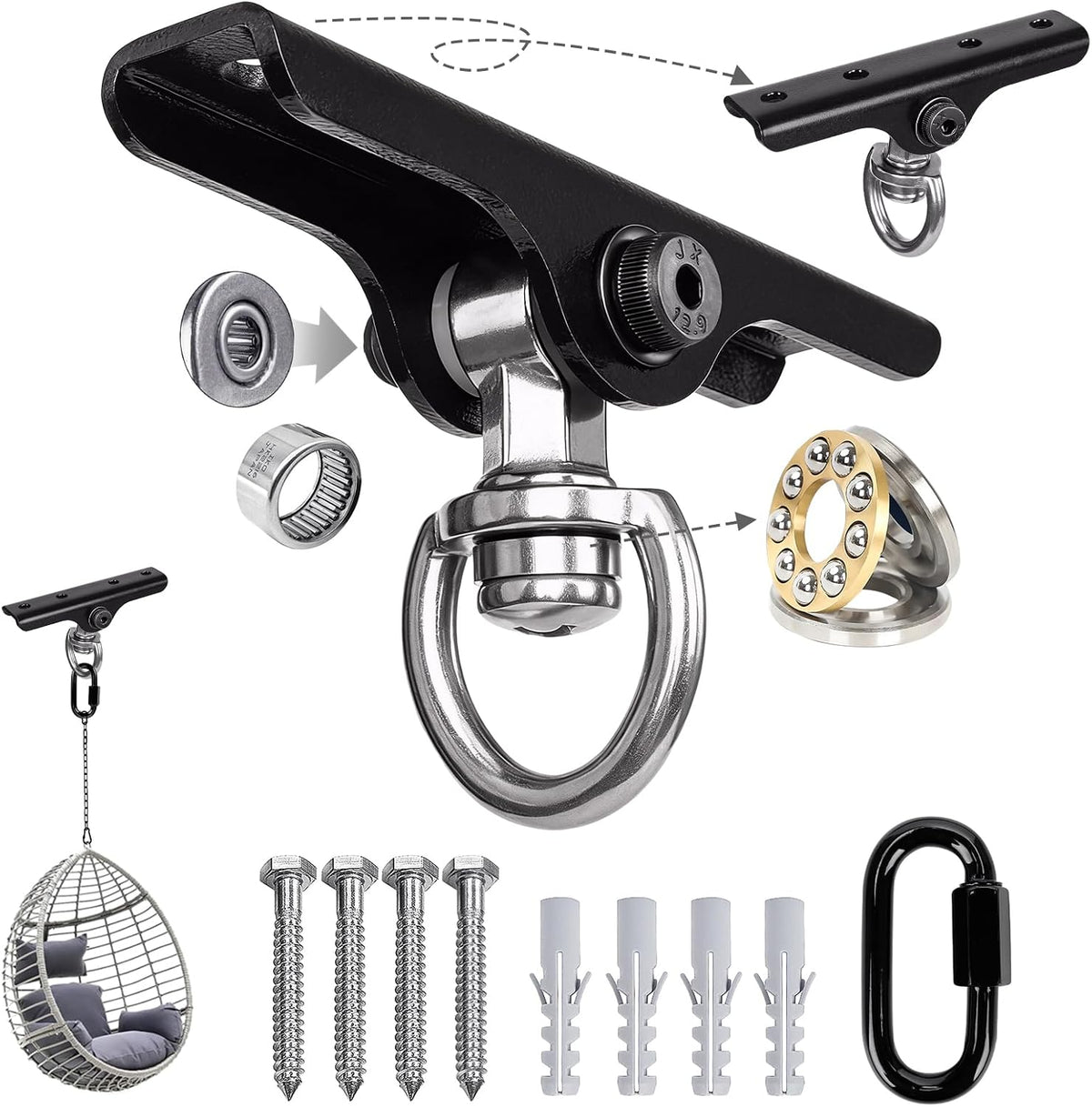 Dakzhou 4-Hole Ceiling Hook for Punch Bags - 360° & 180° Silent Swivel Mount with Bearing