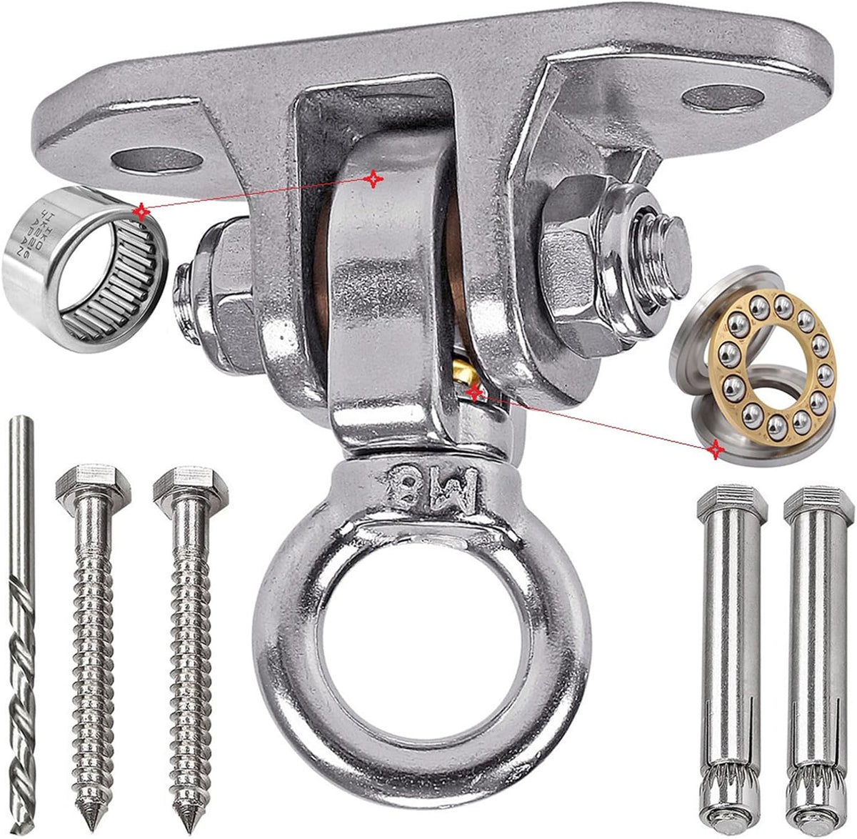 Dakzhou Stainless Steel Swing Hanger - 2-Hole 1500 lbs Heavy Duty Mount with 360° & 180° Silent Swivel
