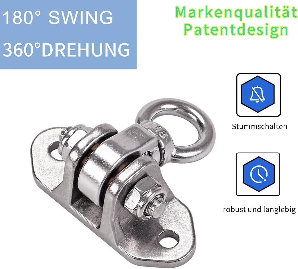 Dakzhou Stainless Steel Swing Hanger - 2-Hole 1500 lbs Heavy Duty Mount with 360° & 180° Silent Swivel