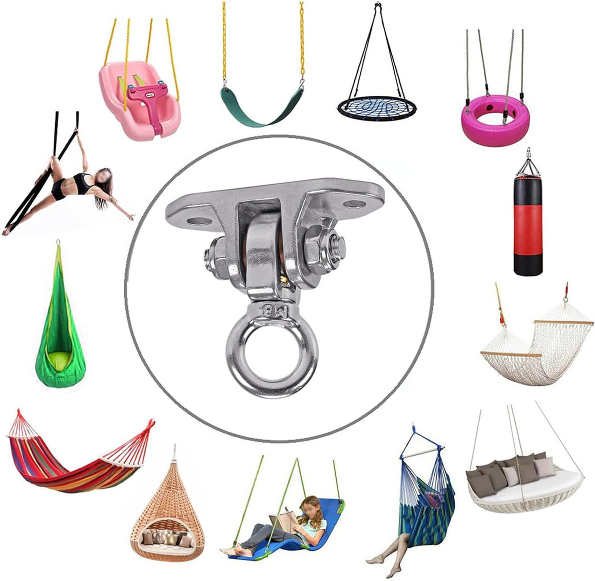 Dakzhou Stainless Steel Swing Hanger - 2-Hole 1500 lbs Heavy Duty Mount with 360° & 180° Silent Swivel