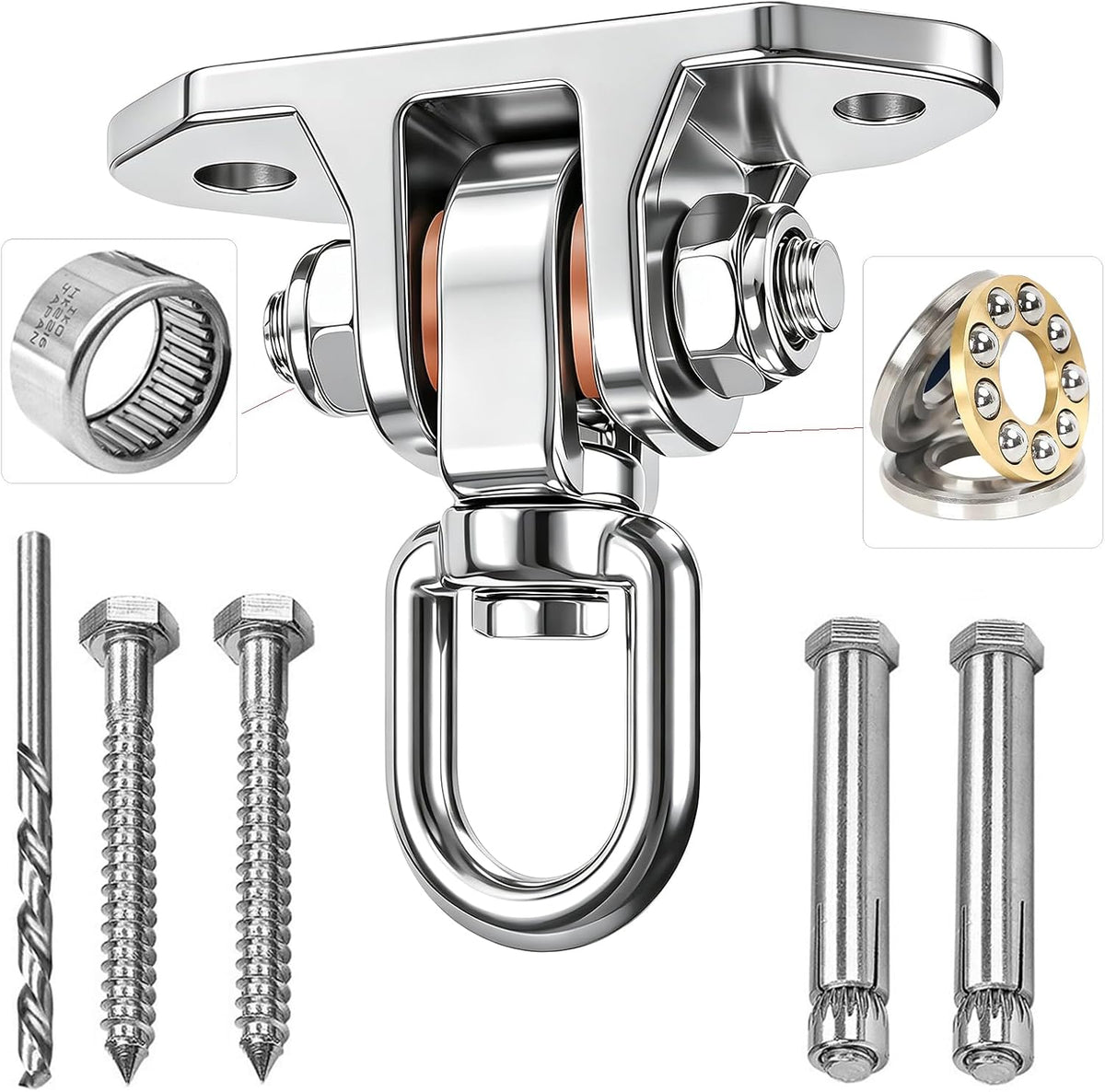 Dakzhou Stainless Steel Swing Hanger - 2-Hole 1500 lbs Heavy Duty Mount with 360° & 180° Silent Swivel