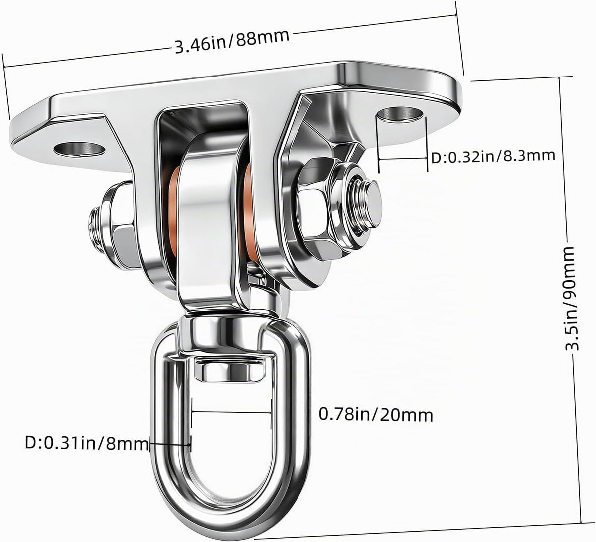 Dakzhou Stainless Steel Swing Hanger - 2-Hole 1500 lbs Heavy Duty Mount with 360° & 180° Silent Swivel