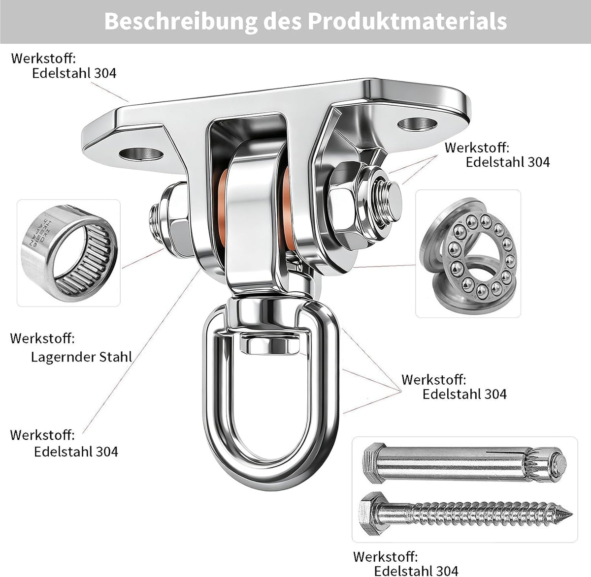 Dakzhou Stainless Steel Swing Hanger - 2-Hole 1500 lbs Heavy Duty Mount with 360° & 180° Silent Swivel