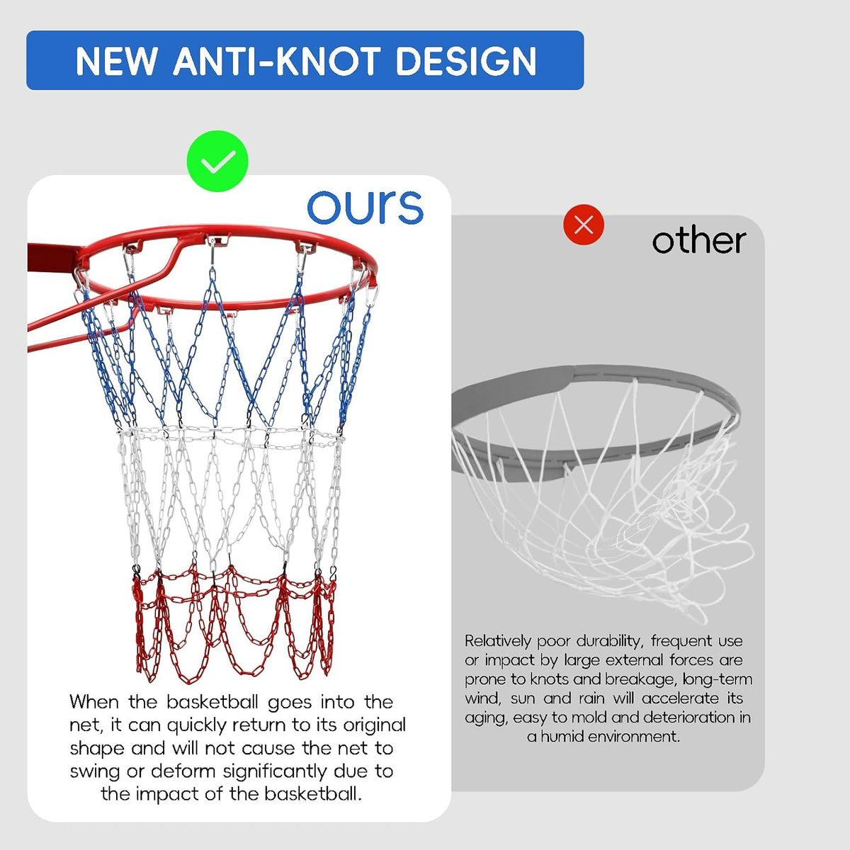 Dakzhou Heavy-Duty Metal Chain Basketball Net – Rust-Proof Braided Steel, 12 Loops, Quick & Easy Installation