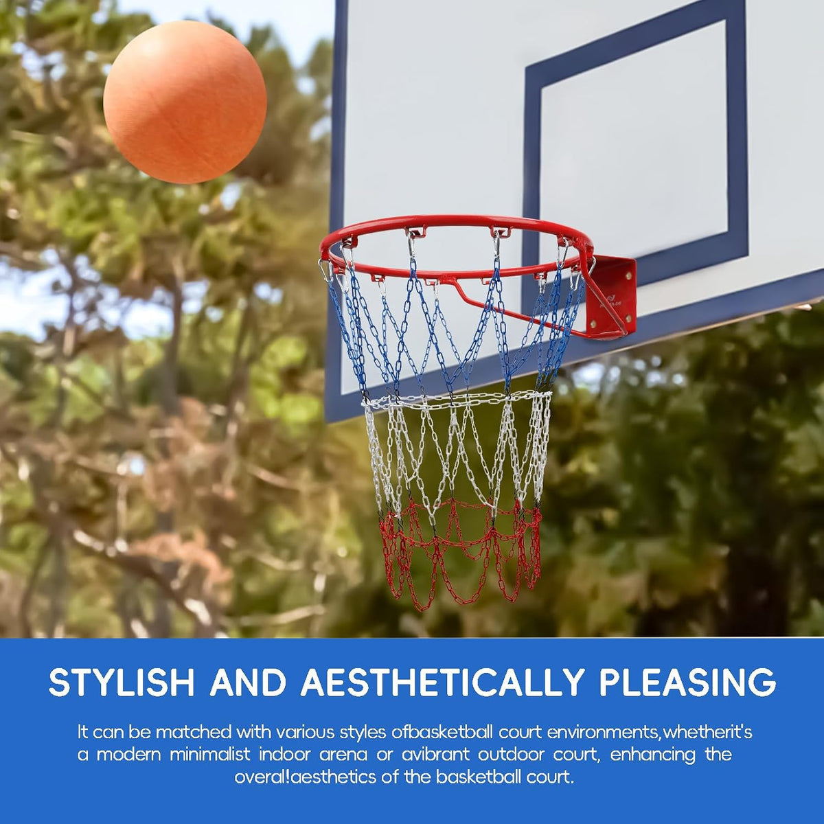 Dakzhou Heavy-Duty Metal Chain Basketball Net – Rust-Proof Braided Steel, 12 Loops, Quick & Easy Installation