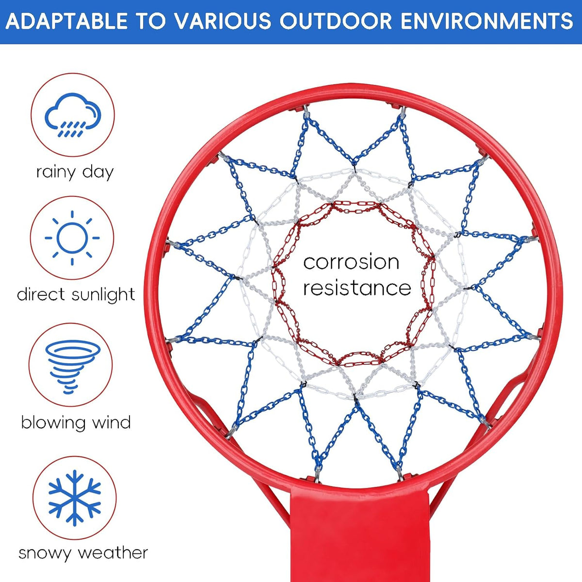 Dakzhou Heavy-Duty Metal Chain Basketball Net – Rust-Proof Braided Steel, 12 Loops, Quick & Easy Installation