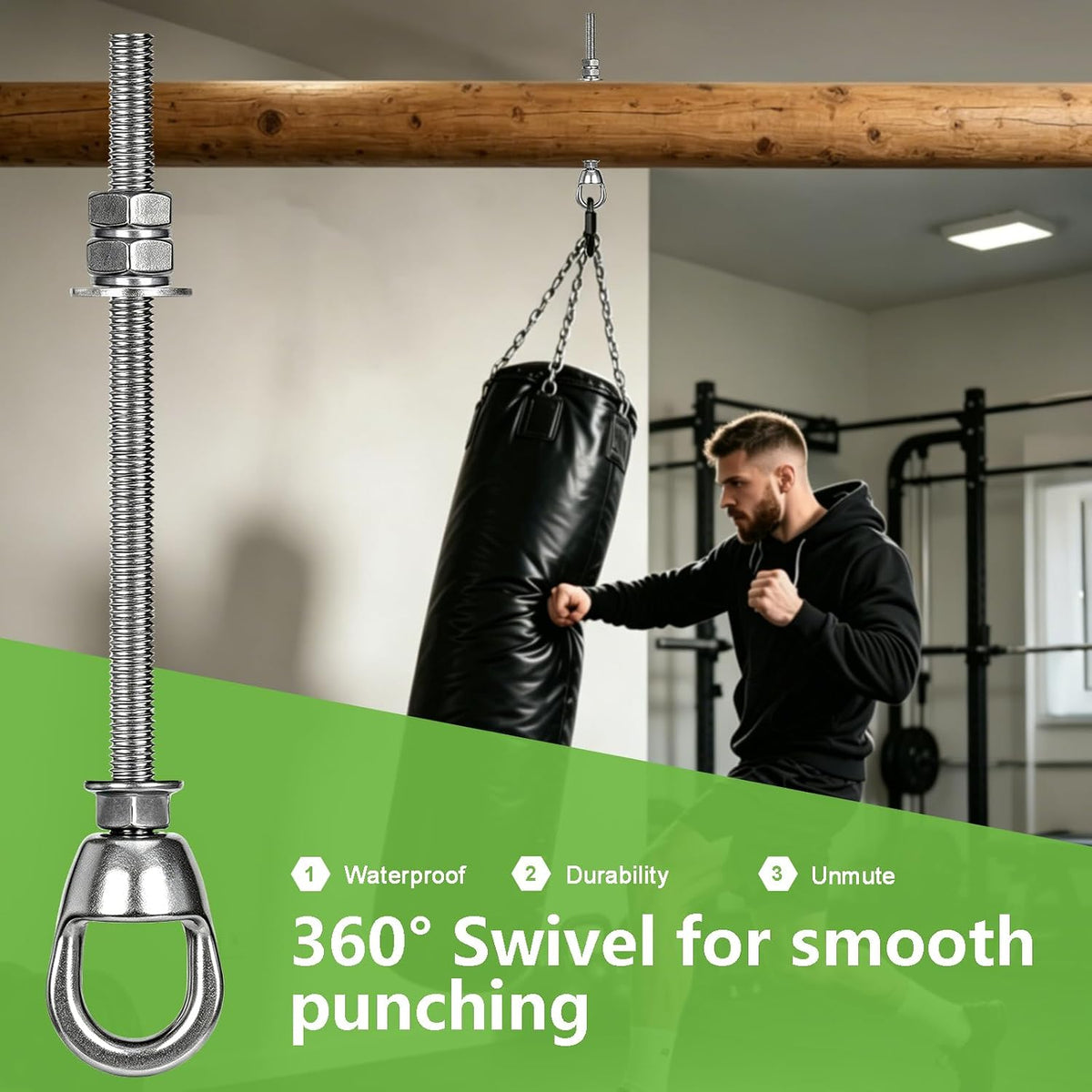 Dakzhou 360° Swivel Heavy-Duty Ceiling Anchor Kit with Carabiner – 800 lbs