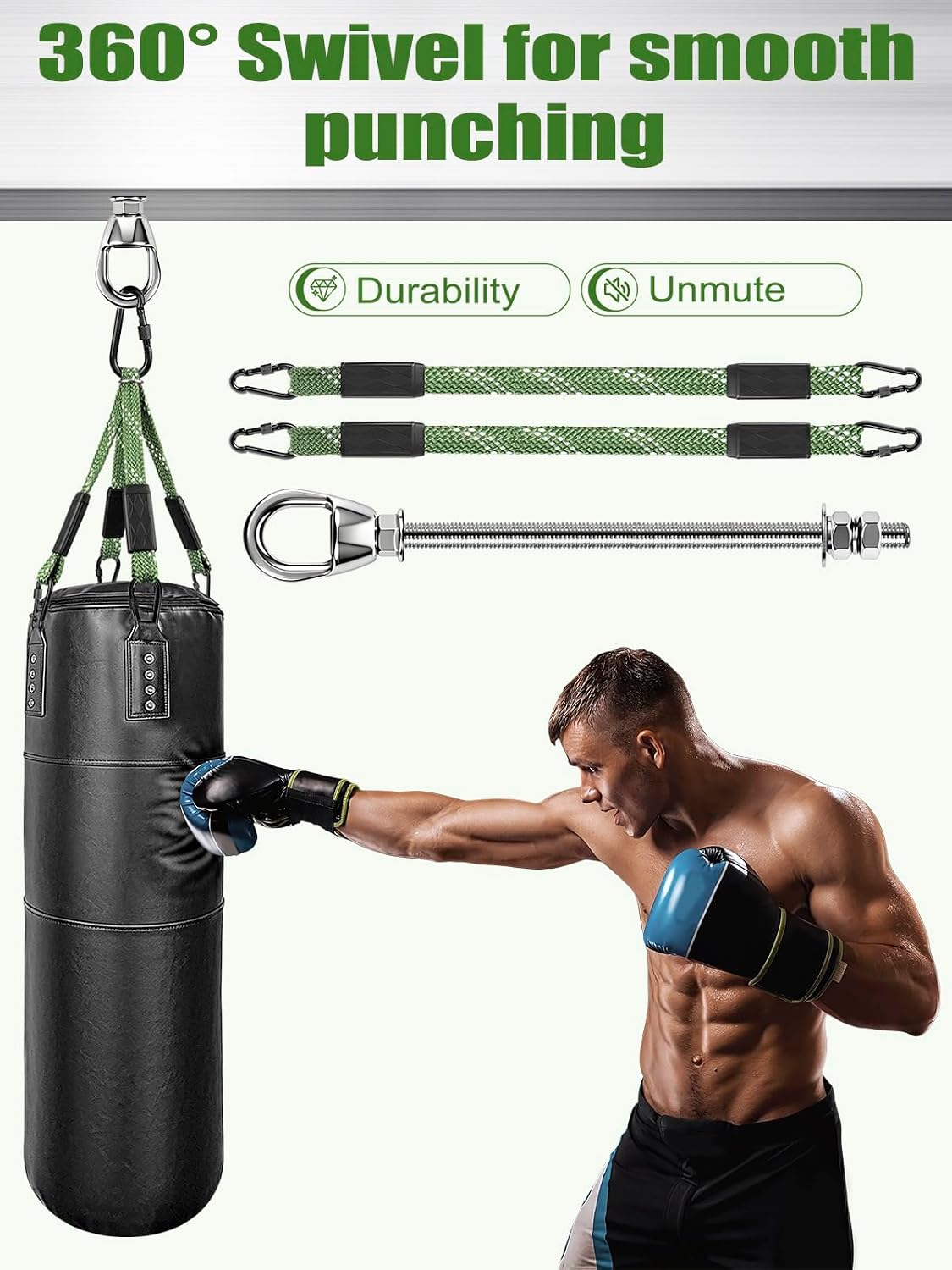 Dakzhou Heavy-Duty Punching Bag Hanger & Strap Set - 180° + 360° Swivel Ceiling & Wall Mount Hook