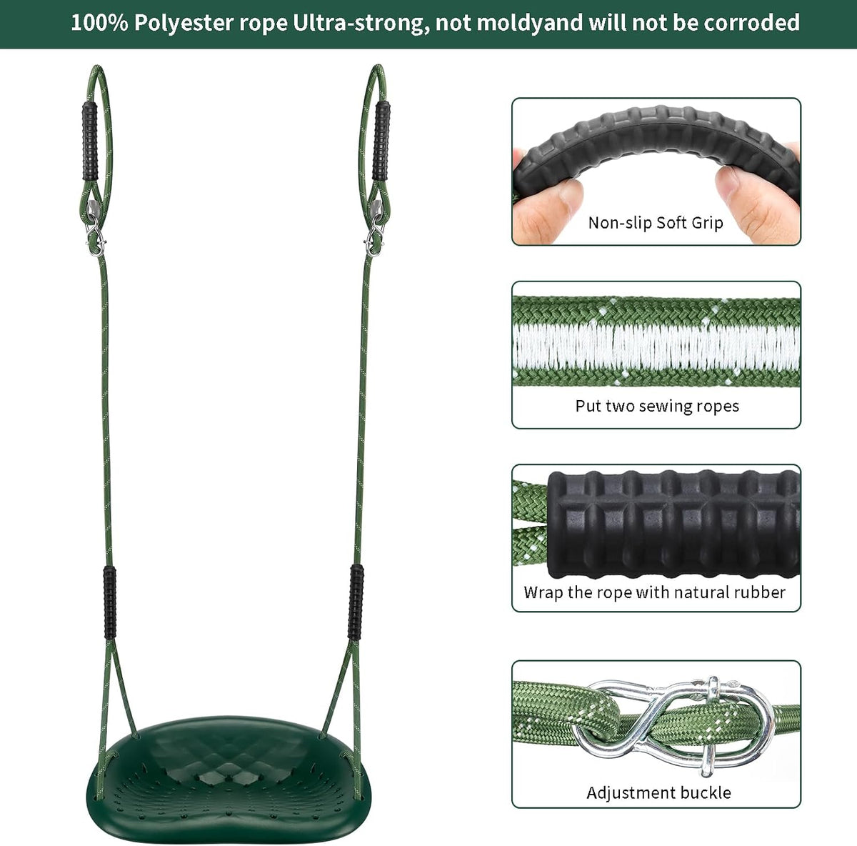 Dakzhou Heavy-Duty Tree Swing Seat for Kids & Adults | Outdoor Height-Adjustable Backyard & Garden Swing (550 lbs)