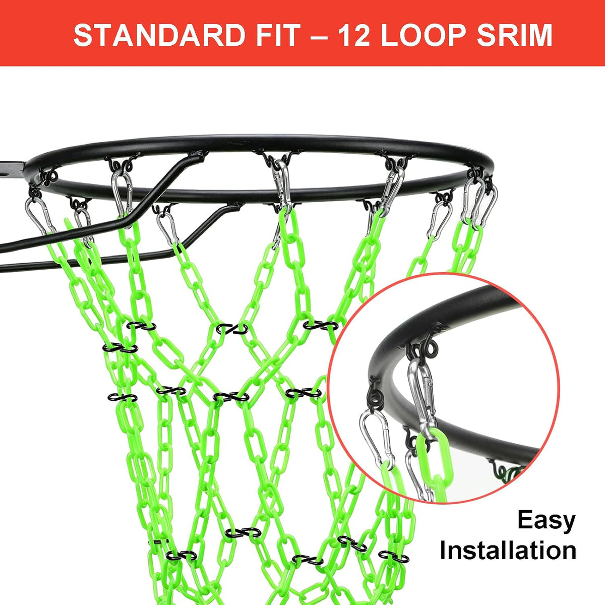 Dakzhou Weatherproof Heavy-Duty Resin Basketball Net – Anti-Rust (Standard 12-Loop)