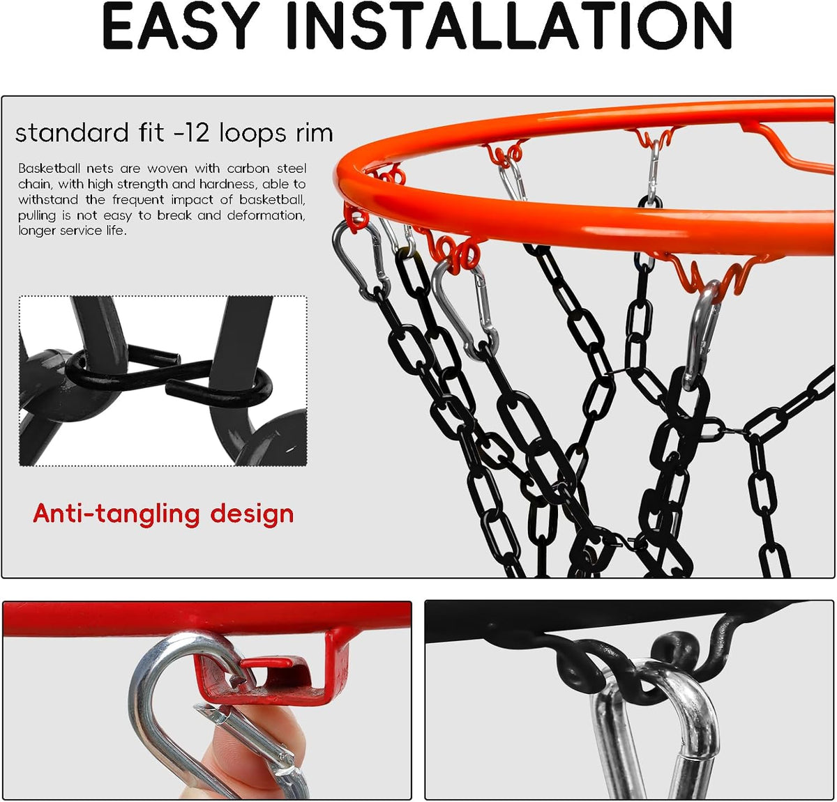 Dakzhou Weatherproof Heavy-Duty Resin Basketball Net – Anti-Rust (Standard 12-Loop)