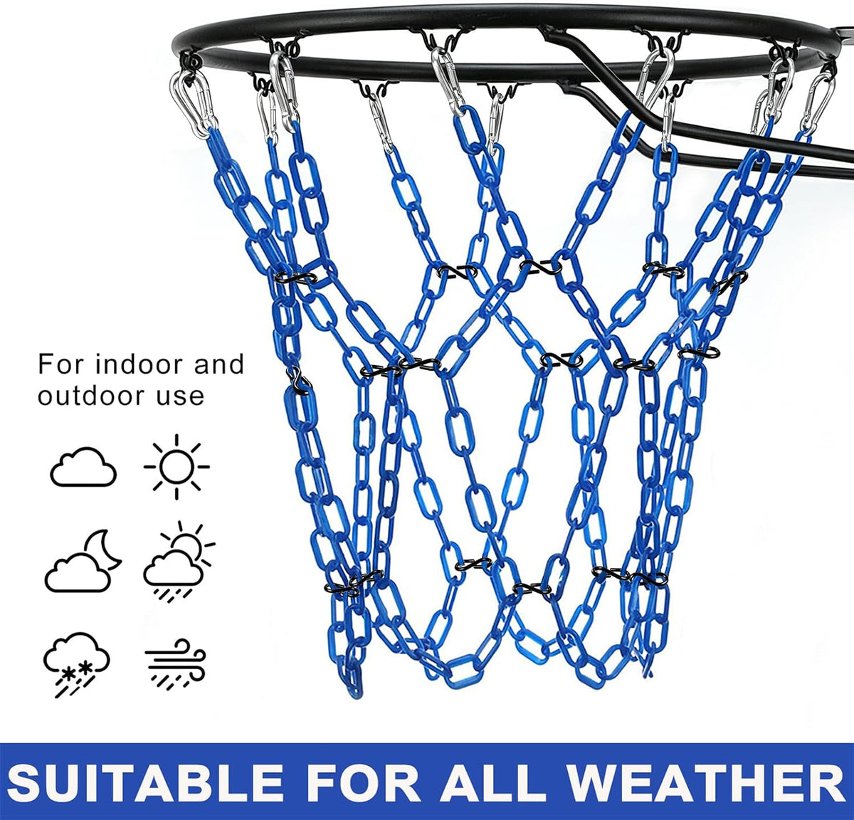 Dakzhou Weatherproof Heavy-Duty Resin Basketball Net – Anti-Rust (Standard 12-Loop)