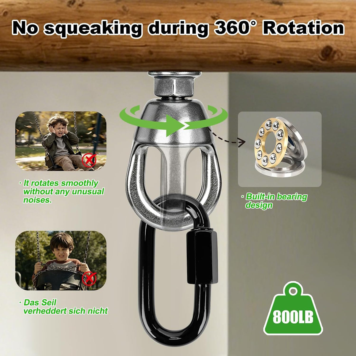 Dakzhou 360° Swivel Heavy-Duty Ceiling Anchor Kit with Carabiner – 800 lbs