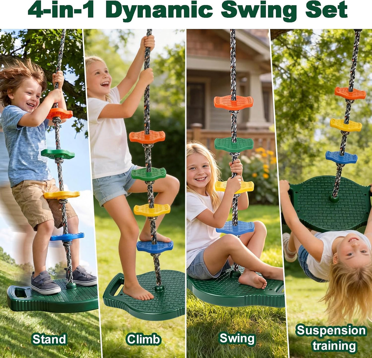 Dakzhou Upgraded Kids Climbing Rope Swing with Side Safety Handles & Tree Protector Set