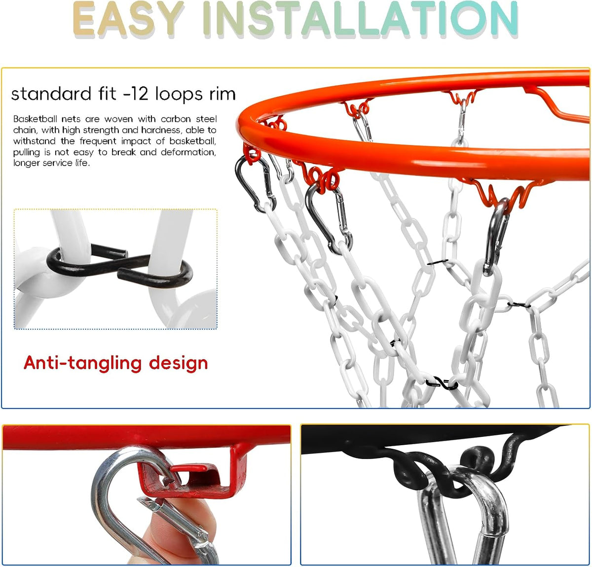 Dakzhou Weatherproof Heavy-Duty Resin Basketball Net – Anti-Rust (Standard 12-Loop)