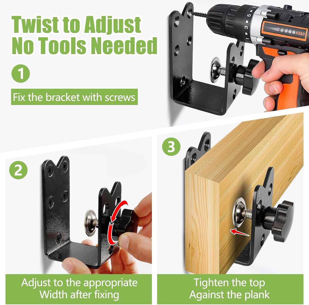 Heavy Duty Door Barricade Brackets (2-Pack) - Twist-to-Lock U-Shaped Steel Security Security Reinforcement for Home, Barn, and Garage