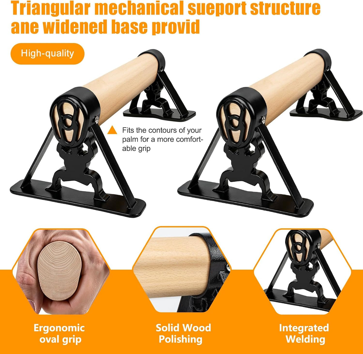 Dakzhou Wooden Parallettes Bars with Heavy-Duty Metal Base – 800 lbs (Set of 2)