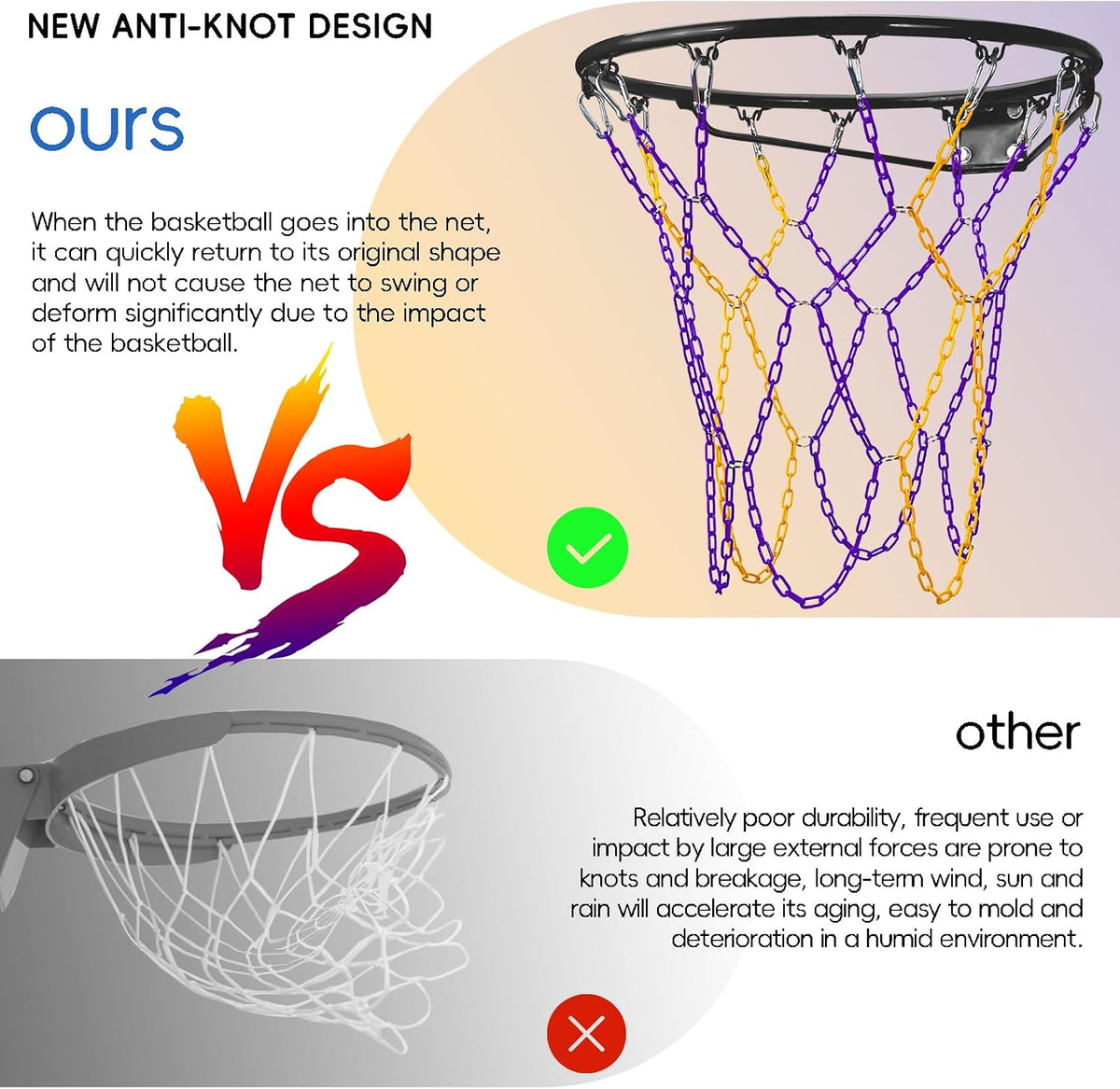 Dakzhou Heavy-Duty Metal Chain Basketball Net – Rust-Proof Braided Steel, 12 Loops, Quick & Easy Installation